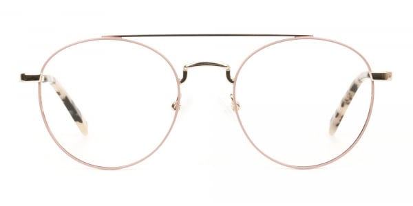 Lightweight Gold, Pink Round Aviator Glasses in Metal  