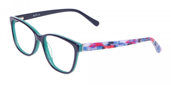 Navy Blue Rectangular Glasses With Flowery Printing - 3