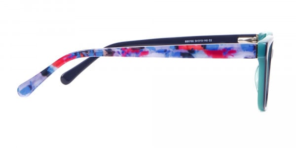 Navy Blue Rectangular Glasses With Flowery Printing - 4
