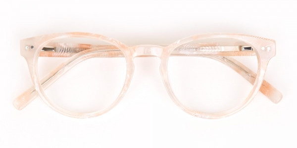 Brown Translucent Nude & Stripe round Glasses-6