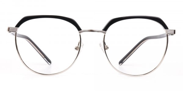 Black Silver Browline Glasses in Metal Unisex-1