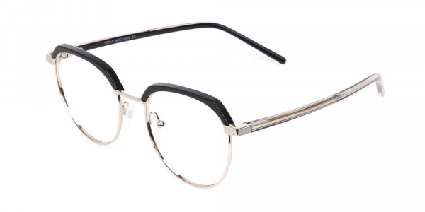 Black Silver Browline Glasses in Metal Unisex-3