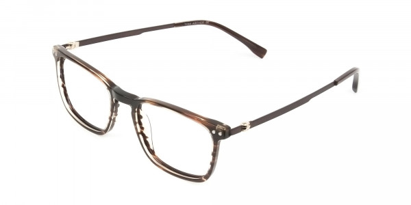 Rectangular Hazelnut Brown Designer Striped Eyeglasses - 3