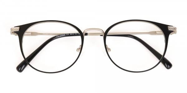 Matte Black and Silver Round Glasses Unisex -7