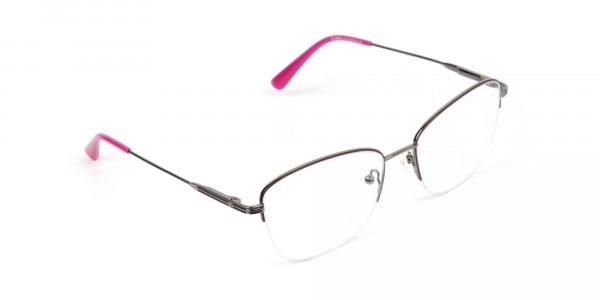 Purple Burgundy Gunmetal Half Cat Eye Glasses -2