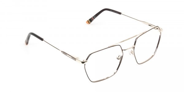 Hipster Geometric Gold & Brown Thin Metal Frame Glasses  - 2