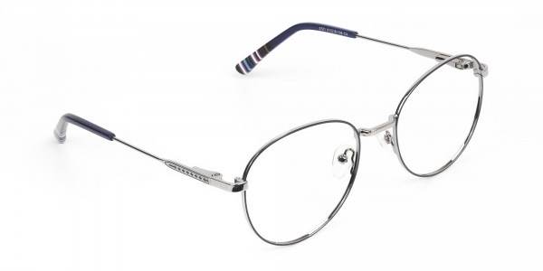 Navy Blue Silver Weightless Metal Round Glasses - 2