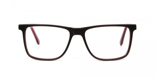 Designer Dark Brown & Red Frame Glasses Men Women - 1