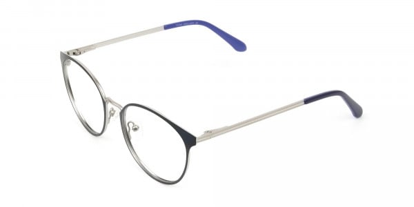 Navy Blue and Silver Round Glasses Frames Men Women  - 3