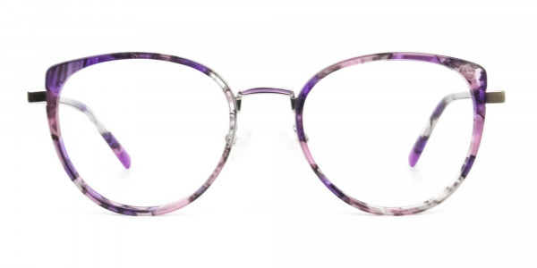 Purple Tortoise Cat-Eye Round Glasses - 1