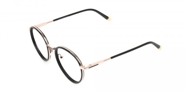 Black and Rose Gold Eyeglasses in Round -3