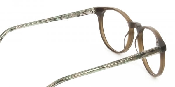 Keyhole Mocha Brown & Marble Hunter Green Glasses in Round - 5