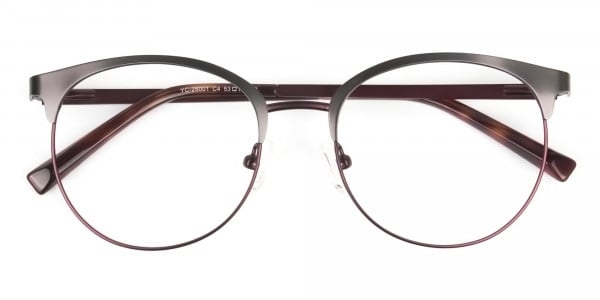 Brown & Gunmetal Clubmaster Glasses in Round - 6