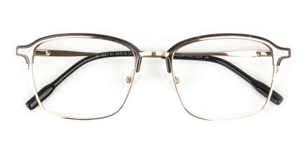 Rectangular & Browline Gold and Brown Frame Glasses - 6