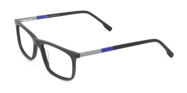 Matte Black & Blue Spectacles in Rectangular - 3