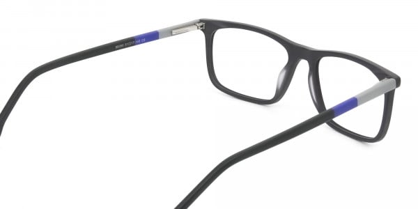Matte Black & Blue Spectacles in Rectangular - 5