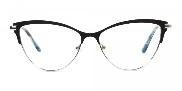 Silver & Black Cat Eye Browline Glasses - 1