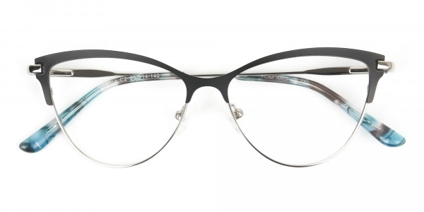 Silver & Black Cat Eye Browline Glasses - 6