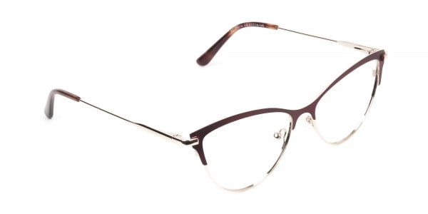 Burgundy Red and Gold Metal Cat Eye Glasses - 2