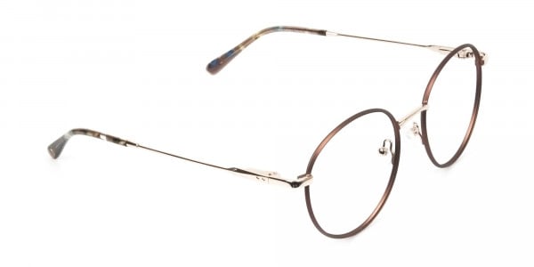 Circular Wire Frame Glasses Gold & Brown Men Women- 2