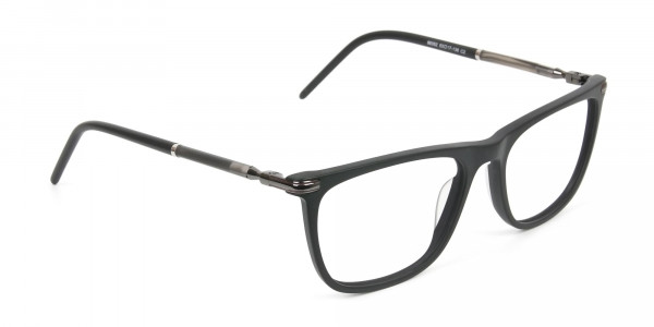 Matte Black Rectangle Spectacles in Acetate - 2