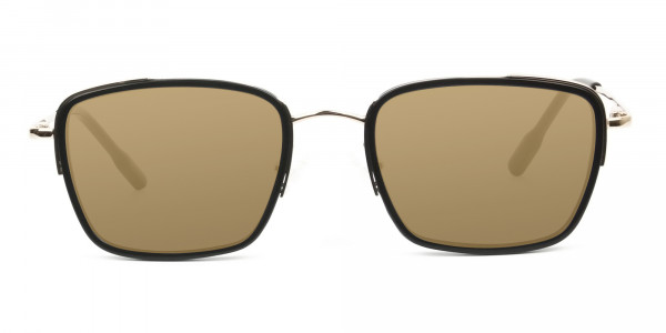 Dark Brown Tinted Black & Gold Square Wayfarer Sunglasses - 1