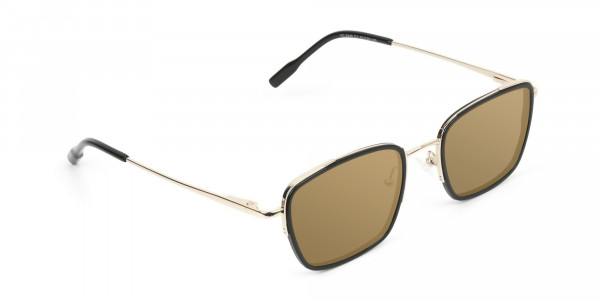 Dark Brown Tinted Black & Gold Square Wayfarer Sunglasses - 2