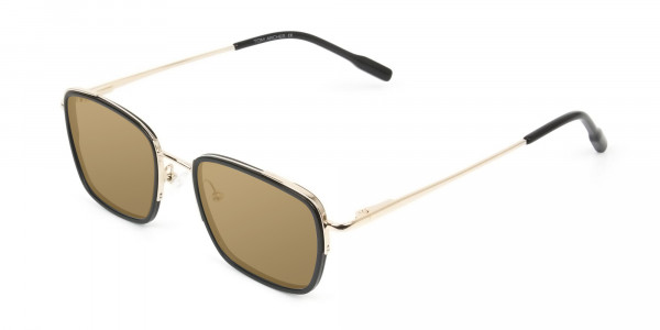 Dark Brown Tinted Black & Gold Square Wayfarer Sunglasses - 3 