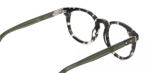 Marble Grey & Translucent Olive Green Round Glasses - 5