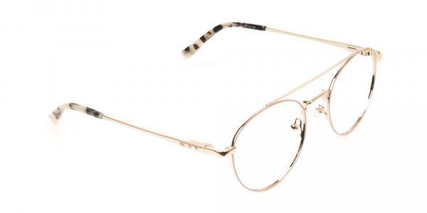 Lightweight Gold, Pink Round Aviator Glasses in Metal - 2