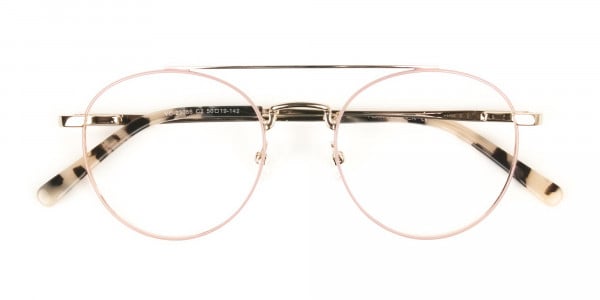 Lightweight Gold, Pink Round Aviator Glasses in Metal - 6