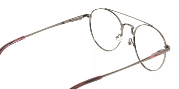 Lightweight Gunmetal & Red Round Aviator Glasses in Metal - 5