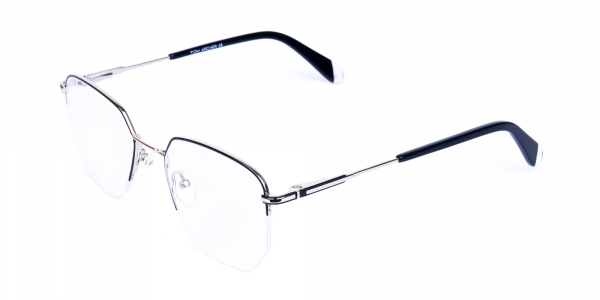 Black Silver Geometric Aviator Glasses