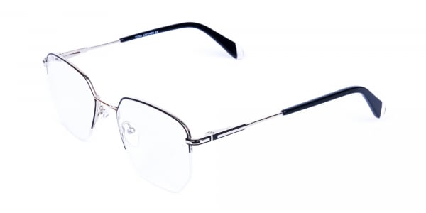 Black Silver Geometric Aviator Glasses
