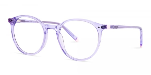 transparent and crystal clear purple round glasses frames
