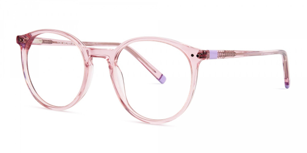 transparent or crystal clear blossome and nude pink round glasses frames