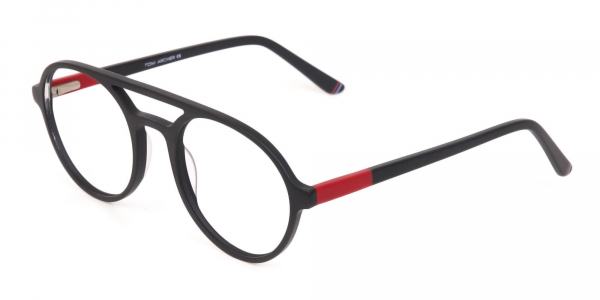 Matte Black & Red Double Bridge Glasses Frame Unisex