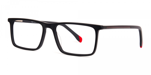 matte grey and red rectangular glasses frames