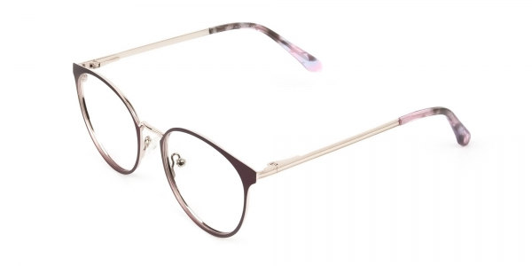 Silver Burgundy Red Spectacle Frames in Round   