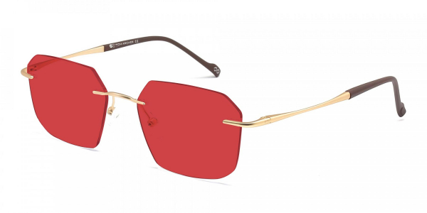 red rimless sunglasses