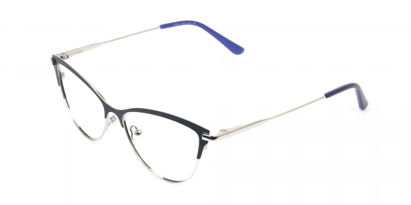 Navy Blue and Silver Metal Cat Eye Glasses  