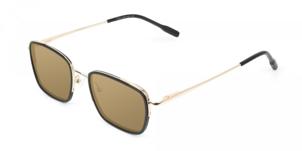 Dark Brown Tinted Black & Gold Square Wayfarer Sunglasses  