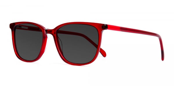 wine red wayfarer and rectangular grey tinted sunglasses frames