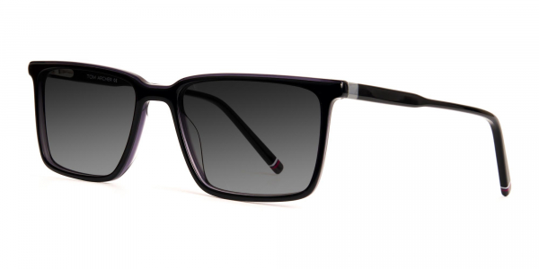 dark purple full rim rectangular grey tinted sunglasses frames