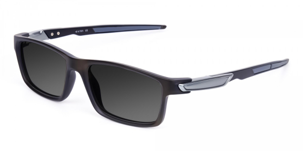Black Rectangle Cycling Sunglasses For Men & Women with Grey Tint