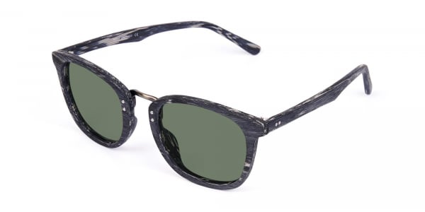 Wooden Grey Square Sunglasses with Green Tint