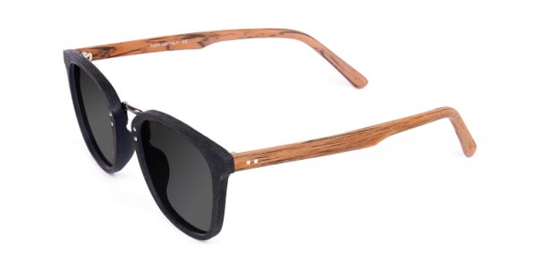 Wood Black Frame Square Sunglasses with Grey Tint