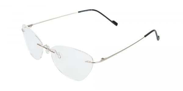 Rimless Cat Eye Glasses in Silver Metal