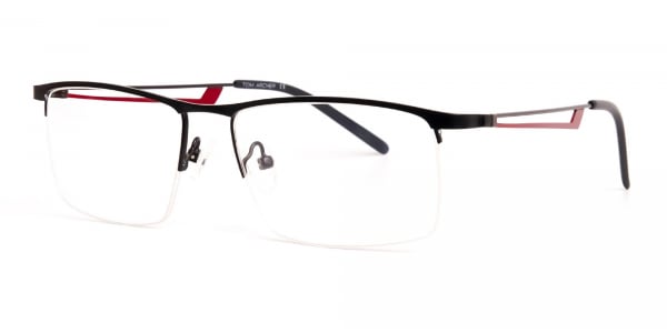 black and red half rim rectangular glasses frames