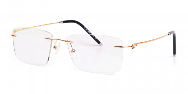 gold rectangular rimless titanium glasses frames